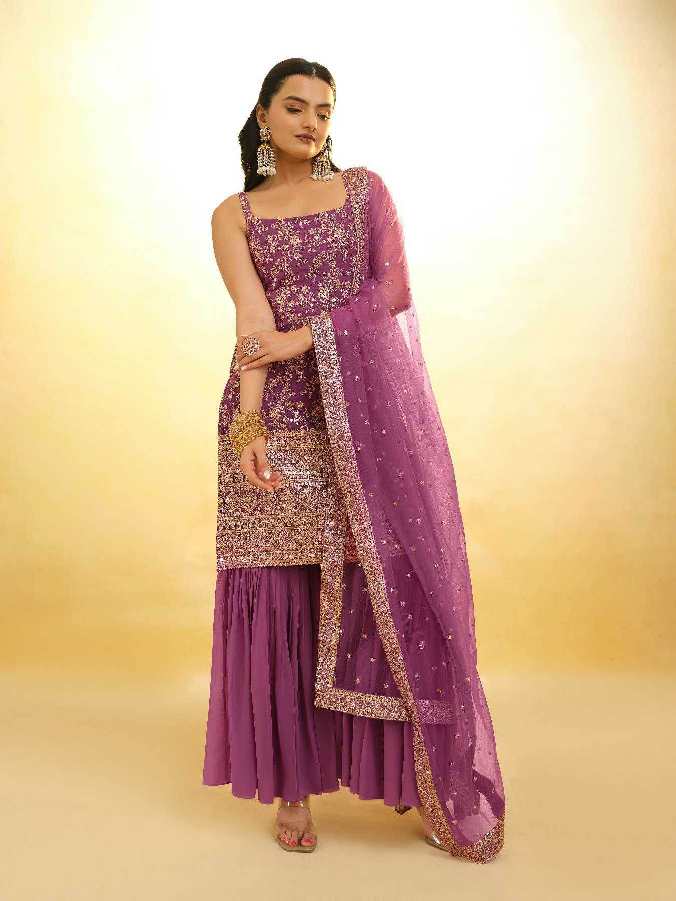 Georgette Sharara Salwar Embroidery Suit - MYLUXURY LANE ENTERPRISE